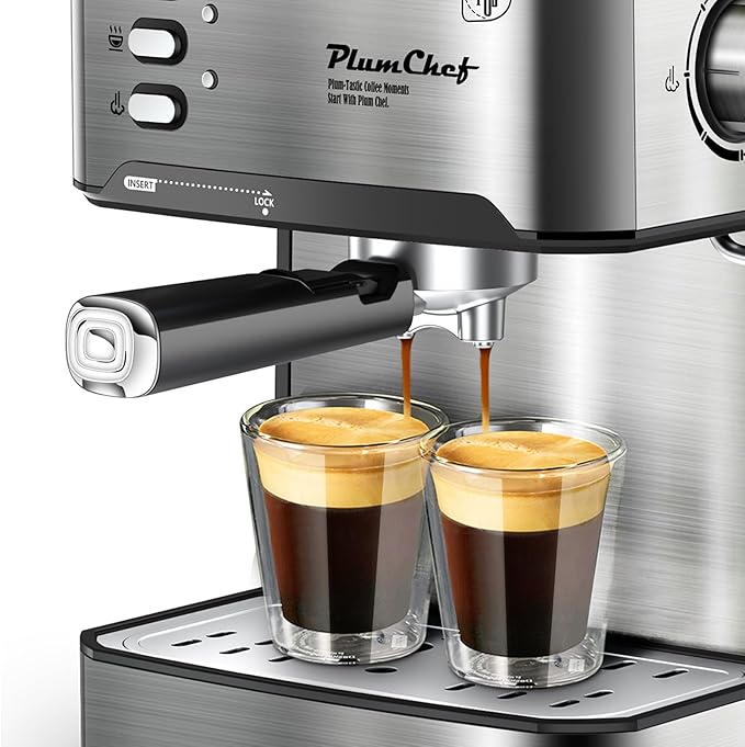 51mm Coffee Espresso Portafilter/Espresso Machine Holder, 3 ears, Double Spouts, with Single + Double Filter Baskets, Stainless Steel, Black Handle Filter Cup Holder