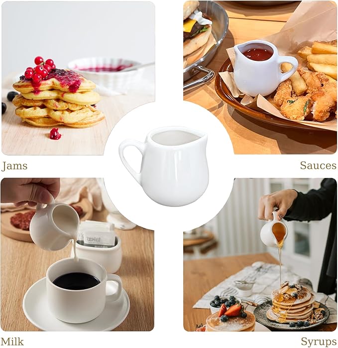 12 Pack 3 Oz Mini Ceramic Creamer Pitcher, Small Porcelain Syrup Pitcher Coffee Creamer Dispenser with Handle for Milk Sauce Coffee Tea Salad Dressing Cream, White