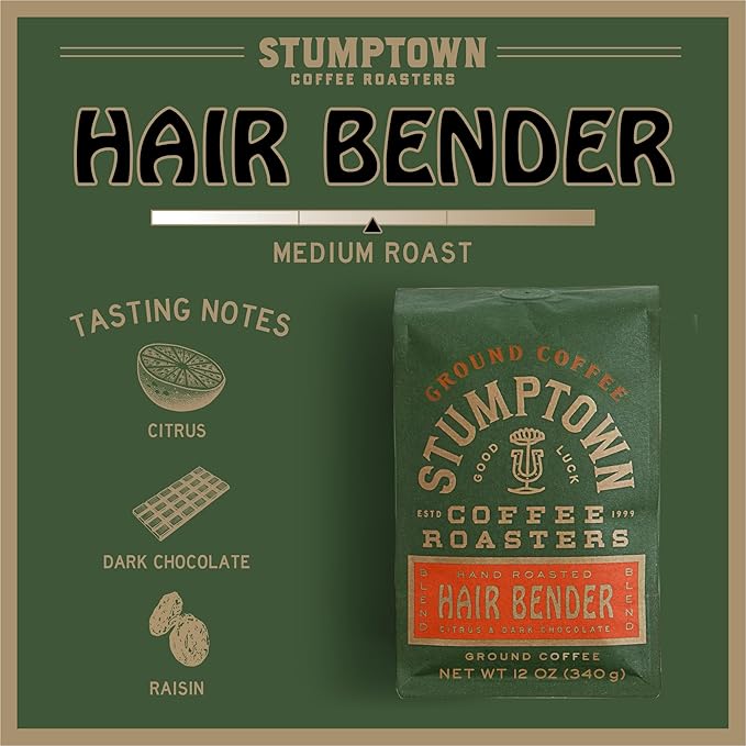 Stumptown Coffee Roasters, Medium Roast Ground Coffee, 100% Arabica Coffee - Hair Bender 12 Ounce Bag, Flavor Notes of Citrus and Dark Chocolate