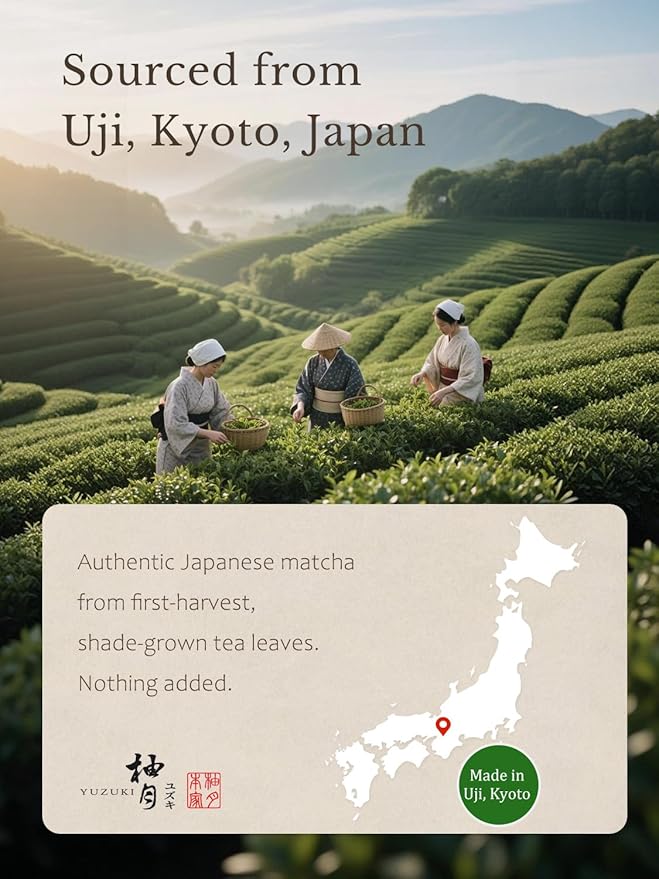YUZUKI Matcha 100g - Japanese Ceremonial Grade Matcha Green Tea Powder- First Harvest - Product of Japan, Uji Kyoto - Zero Sugar - USDA and JAS Certified (3.5 oz)