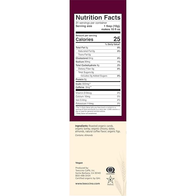Teeccino Java Chicory Coffee Alternative - 11 Ounce - Ground Herbal Coffee That’s Prebiotic, Caffeine Free & Acid Free, Medium Roast, (Pack of 3)