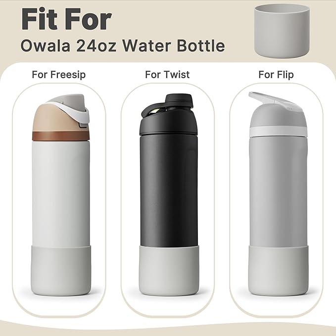 Silicone Boot for Owala 24 oz Water Bottle, Anti-Slip Protective Sleeve Bottom Cover for Owala Twist/FreeSip/Flip Stainless Steel Water Bottle(Light Grey)