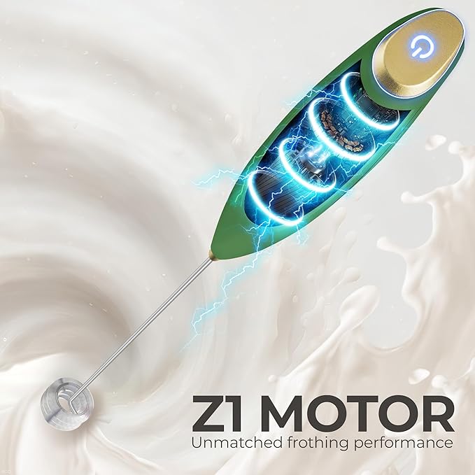 Zulay Kitchen Patented Tornado Triple Whisk Milk Frother with 4 Duracell Batteries – Handheld Foam Maker for Coffee, Lattes, Matcha & Hot Chocolate – Rich, Creamy Froth in Seconds