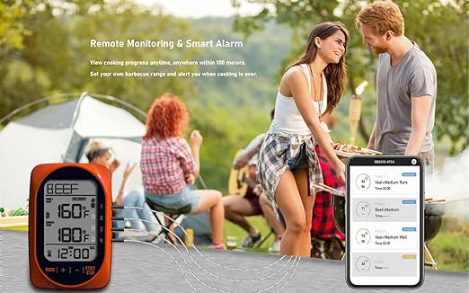 Meat Thermometer Digital Instant Read Food Thermometer Grill Thermometer Smart Bluetooth BBQ Thermometer Oven Thermometer with 4 Probes Time Mode Temper Mode for Grill Candy Meat Oven Food Smoker