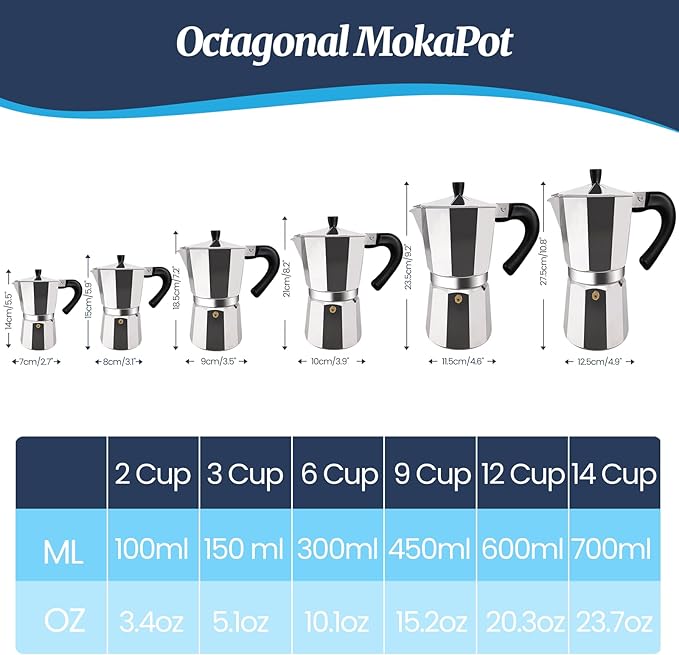 14 Cup Moka Pot Aluminum 700ml Italian Coffee Maker Stovetop Espresso CoffeeMakers Mocha Pot Percolator Greca Coffee Maker for Electric Ceramic Stove Portable for Easy Brewing