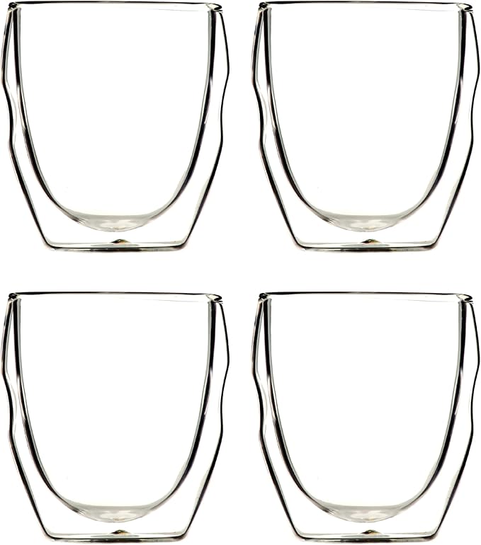 Moderna Artisan Series Double Wall 8 oz Beverage Glasses - Set of 8 Drinking Glasses