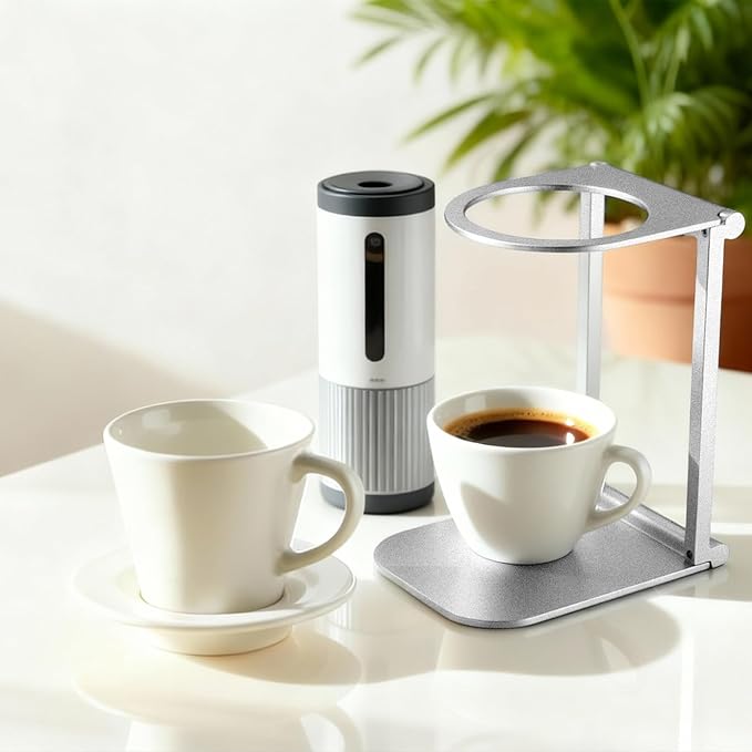 Diakey Portable Coffee Maker Stand, Foldable Aluminum Pour Over Coffee Dripper Holder for Espresso Machines, Compact for Camping & Home Use (2 Pack Silver)
