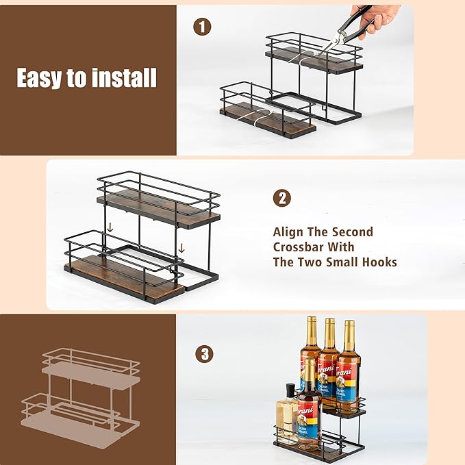 EFYSE Coffee Syrup Organizer rack, 2 Tier Syrup Holder(6 Bottle Capacity) for coffee bar syrup storage,kitchen condiment organization and wine display.