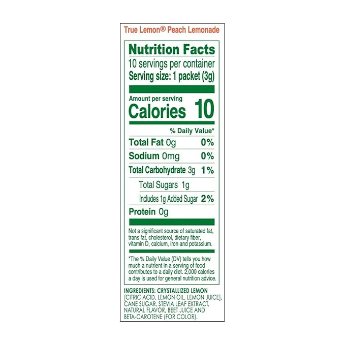 True Lemon Peach Lemonade, 10 count