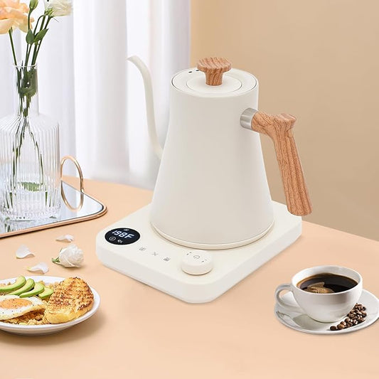 Electric Kettle 0.9L, Fast Boiling Water Heater with Stainless Steel Inner, 1-24H Insulation Design, Gooseneck Electric Kettle for Pour Over Coffee, Brew Tea, Boil Hot Water, White