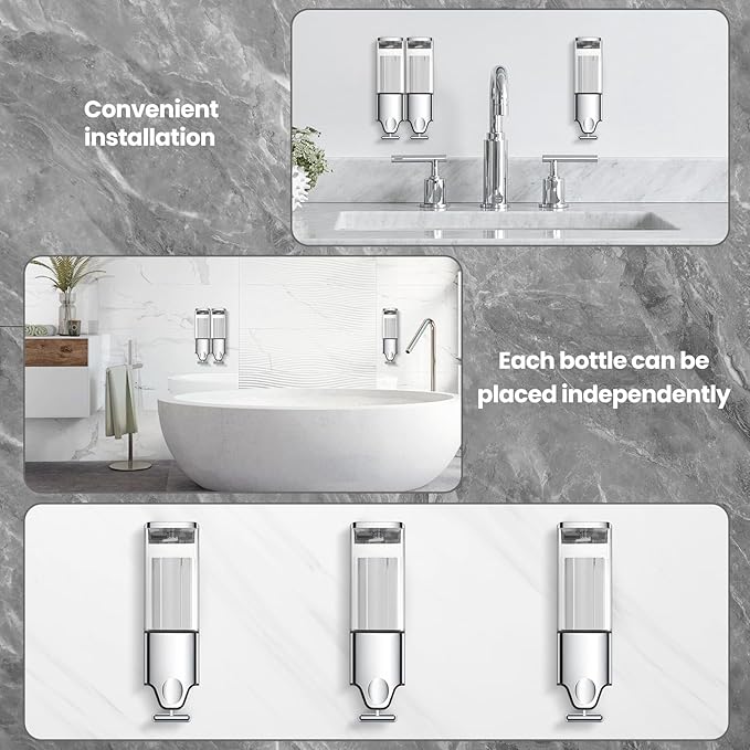 2-in-1 Quadrate Dispensers for The Shower,Shower soap Dispenser,Conditioner Dispenser, Shampoo Dispenser,No Drilled Wall Mounted Distributor,Hotel,Bathroom,Home
