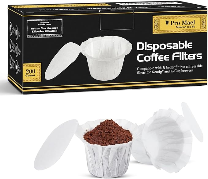 Pro Mael Disposable K Cup Coffee Filters with Lid, Coffee Filter Paper for Keurig Brewers Single Serve 1.0 and 2.0, Use with Resusable K Cup Pods, White (200 Count)