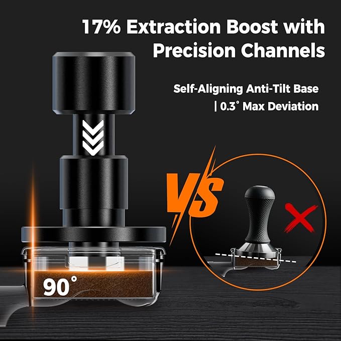 IKAPE 53.3MM V6 Impact Espresso Tamper with Sound Feedback, 15lb/30lb Interchangeable Springs, Espresso High Tamper with Triple-spring System, Fits 54mm portafilters