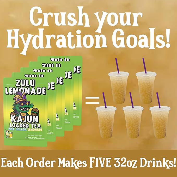 Kajun Loaded Tea – Zulu Lemonade | Pina Colada & Lemonade Flavor | Sugar Free Energy Tea Powder | 250mg Green Tea Caffeine | Zero Calories | Keto Friendly