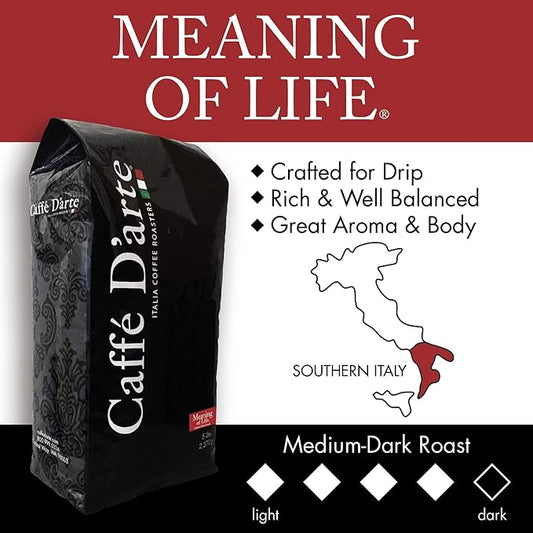 Caffe D'arte Meaning of Life Whole Bean Coffee – Medium Dark Roast, Rich & Well-Balanced Flavor with Great Aroma, Crafted for Drip Brewing, Fresh Roasted in Seattle - 5 Pounds