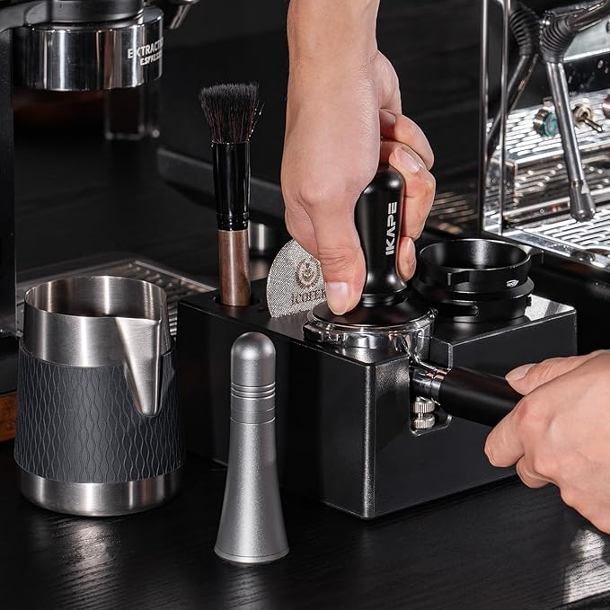 IKAPE 53MM Espresso Tamper Kit 6 in 1, Coffee Tamper, WDT Tool, Magnetic Dosing Funnel, Puck Screen, Milk Pitcher, Cleaning Brush
