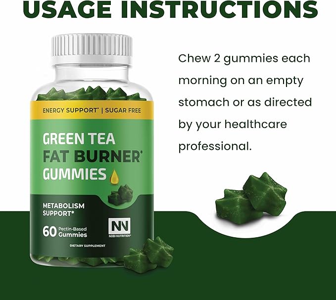 Green Tea Fat Burner Gummies for Weight Loss | Metabolism Boost & Appetite Suppressant with Green Coffee Bean and Garcinia Cambogia | Pills to Burn Belly Fat for Women & Men by Nobi Nutrition
