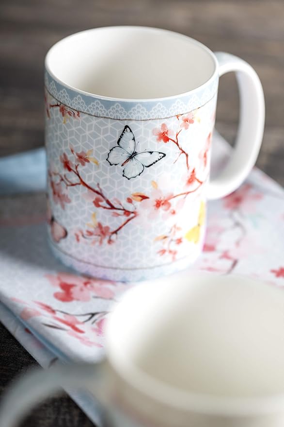 Maison d' Hermine Coffee Mug with Handles Fine Bone China Mugs Pack of Two Tea Cups for Hot Beverages Cappuccino Latte Home Restaurant Office Perfect for Gift (Blossoms In Spring, 12 Ounce)