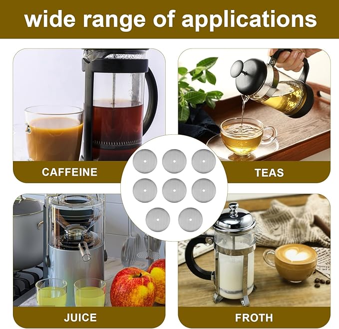 8 Pieces French Press Replacement Filters Mesh Filters Replacement,french press filter,4 Inch Stainless Steel Replacement Screen,for 1000ml,800ml,350ml Coffee Makers,french press filters replacements