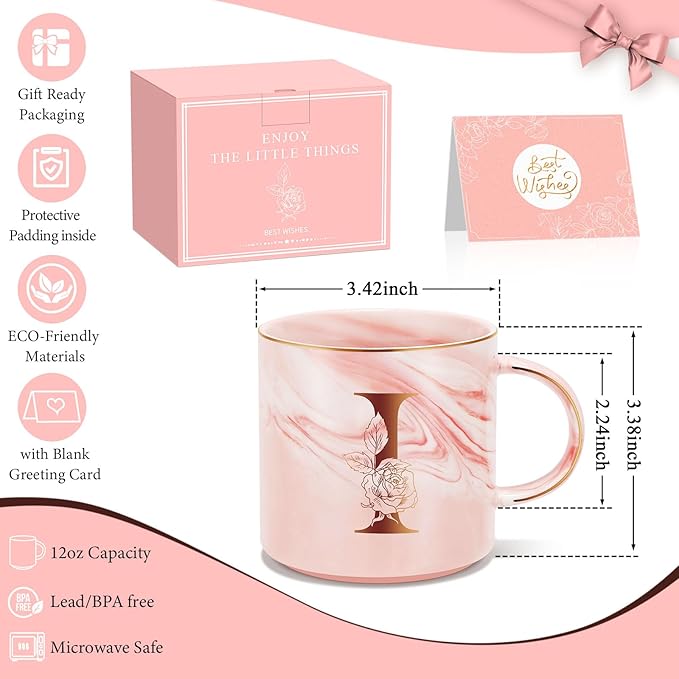 Valentines Day Gifts for Her, Anniversary Birthday Galentines Gifts for Women Mom Grandma Friend Sister Wife Teacher Coworker, Personalized Initial Customized Gift Monogrammed A-Z Coffee Mug 12 OZ(I)