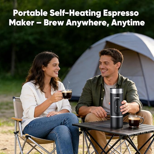Portable Espresso Machine with Self-Heating System, 15 Bar Travel Coffee Maker, Compatible with Capsules & Ground Coffee, USB-C Rechargeable Coffee Machine for Camping, Office & Travel