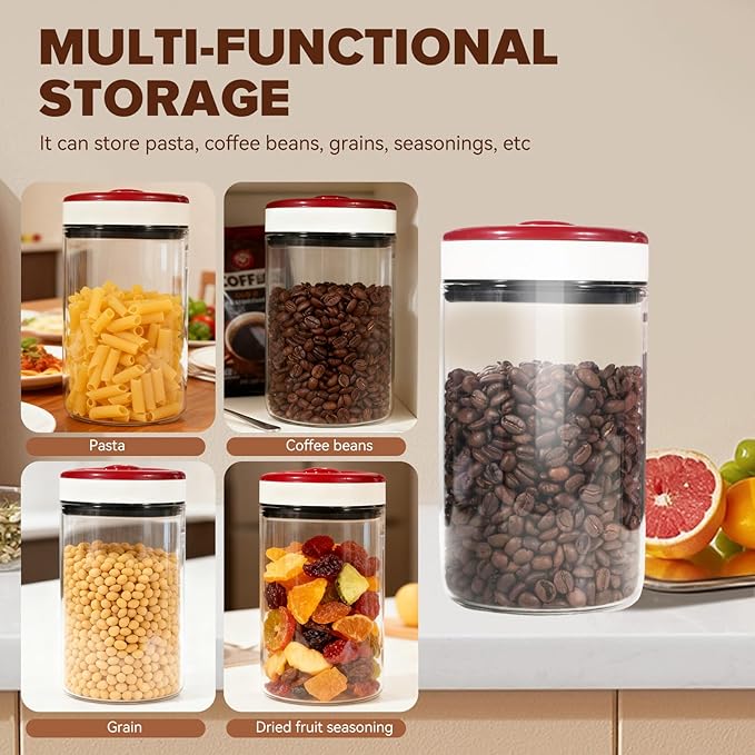 Coffee Canister 1200ml / 40.6 fl oz – Airtight Coffee Bean Container, Vacuum Seal Food Storage Jar for Coffee, Tea, Sugar, and Nuts, Clear Plastic Kitchen Canister