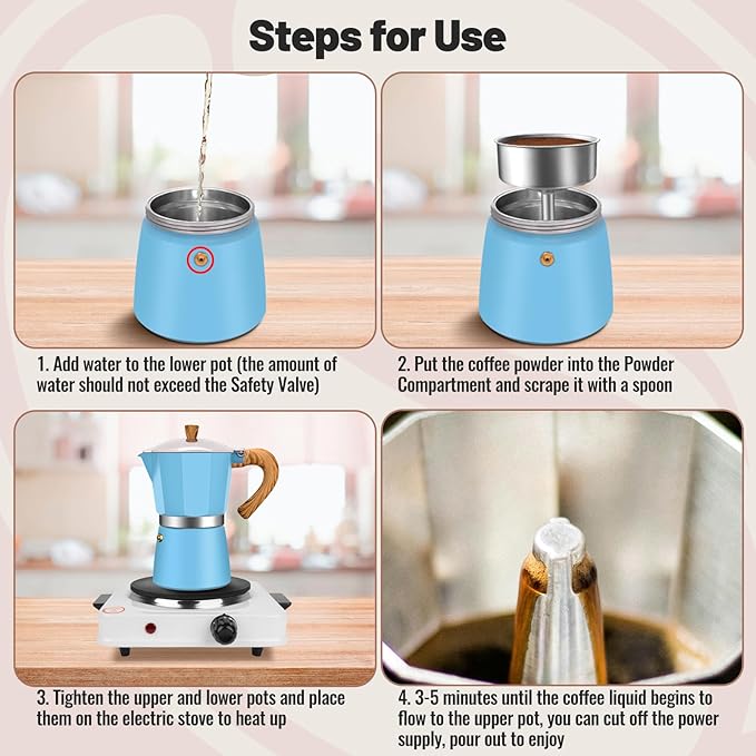 Vaolvpant 9 Cup Aluminum Moka Pot Classic Stovetop Espresso Coffee Maker 450ml 15oz Coffeemaker Percolator Mocha Pot Greca Coffee Maker Cafe Makers for Italian and Cuban Café Brewing Blue
