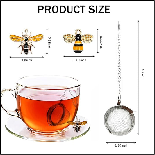 2 Pack Stainless Steel Mesh Tea Infuser with Adorable Yellow Bees Charm - Handmade Tea Ball Strainers for Loose Leaf Tea, Bee-Shaped Tea Steeper Gifts for Tea Lovers