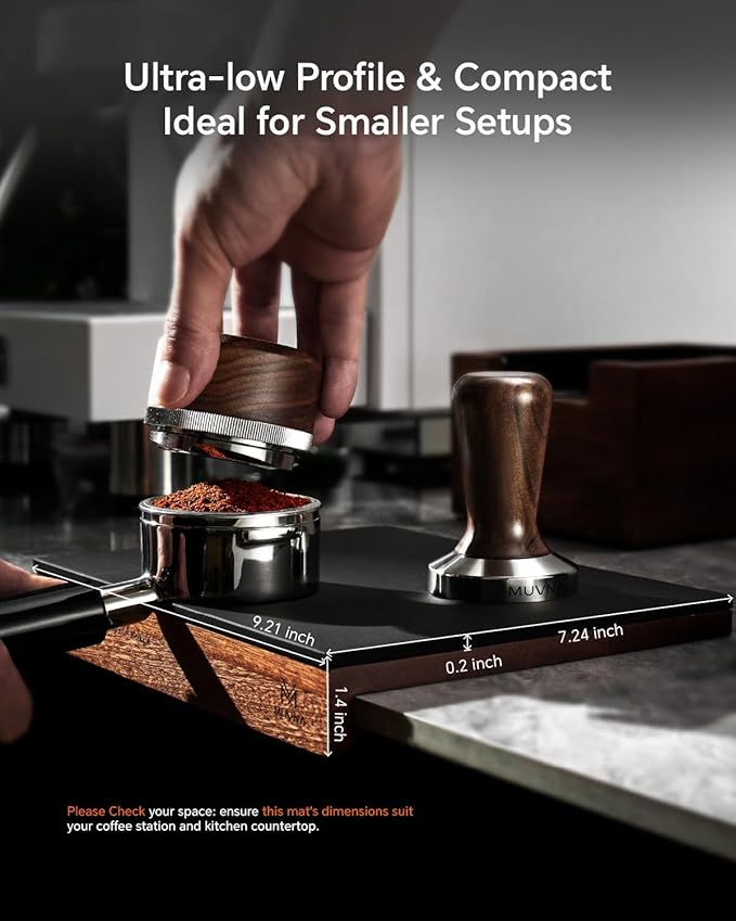 Espresso Tamping Mat - Premium Wood with Coffee Silicone Pad, Detachable Coffee Station for Barista Espresso Accessories Organizer, Corner Design Fits Coffee Bar Kitchen Counter, Walnut