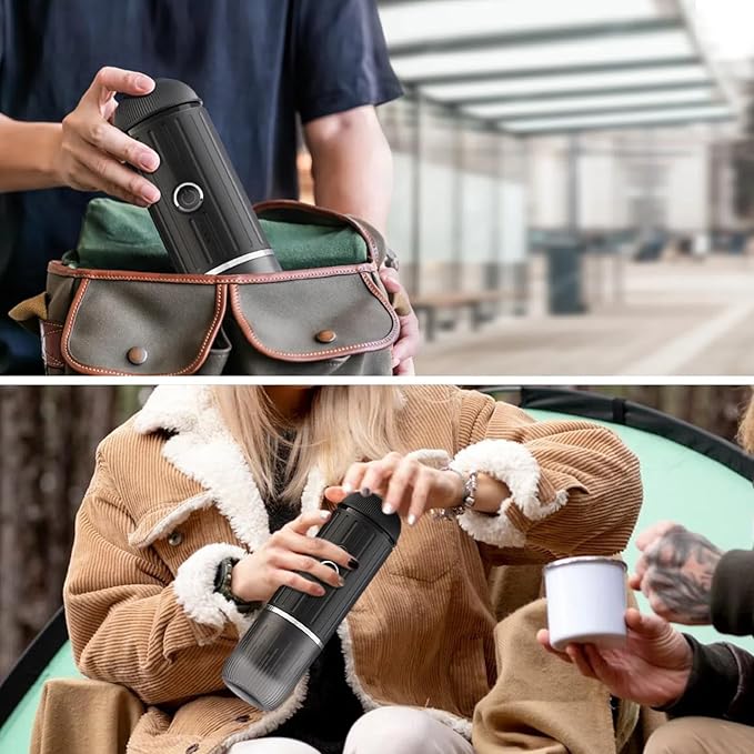 Portable Espresso Machine with 3-4 Min Self-heating, 12V Rechargeable Electric 2-in-1 Coffee Machine Compatible with NS Capsules and Ground Coffee for Car Camping Travelling Office Home , Green