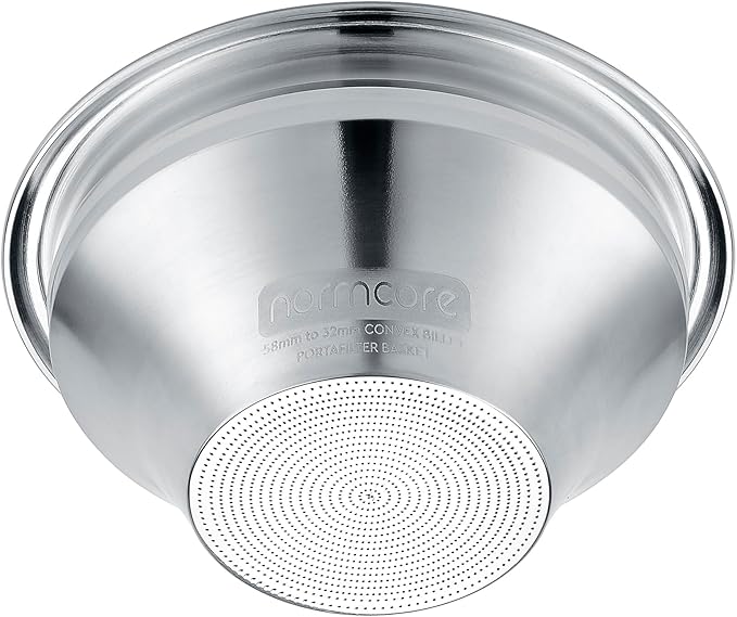 Normcore 58mm Convex Billet Portafilter Basket Kit, Convex Espresso Basket with CNC-Machined Variable Internal Geometry, 58mm to 32mm, 0.28mm Precision Holes, Includes Puck Screen & 200 Paper Filters