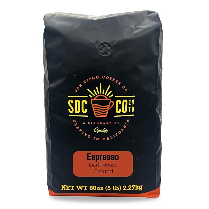 San Diego Coffee Espresso, Dark Roast, Ground Coffee, 5-Pound Bag Café molido tostado