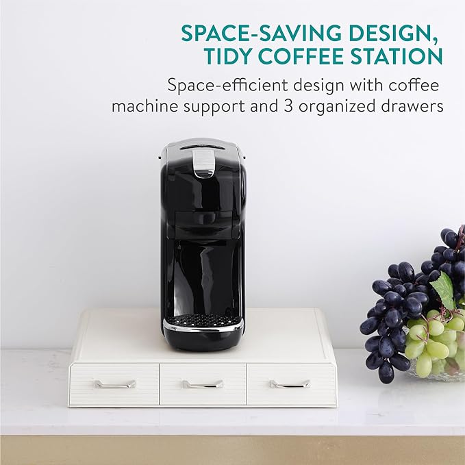 Navaris Coffee Capsule Triple Drawer - Coffee Pod Storage Drawer - Space-Saving Coffee Pods Organizer for Your Kitchen - Coffee Holder for Countertop - Fits Up to 48 Cups -Cream