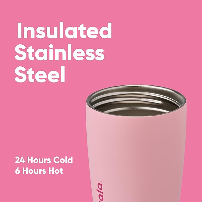 Owala SmoothSip Slider Insulated Stainless Steel Coffee Tumbler, Reusable Iced Coffee Cup, Hot Coffee Travel Mug, BPA Free 12 oz, Pink (Pucker Up) | SmoothSip, Slider, Insulated, Reusable, Iced Coffee Cup