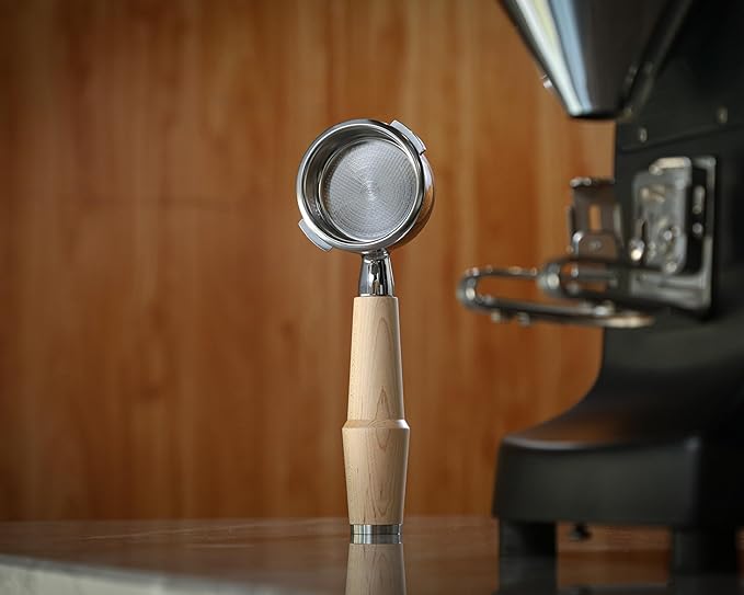 KNODOS 58mm Bottomless Portafilter for Gaggia Classic and Gaggia Classic Pro, E24 and Evo Models Includes Premium Maple Handle and 18-21 Gram Filter Basket