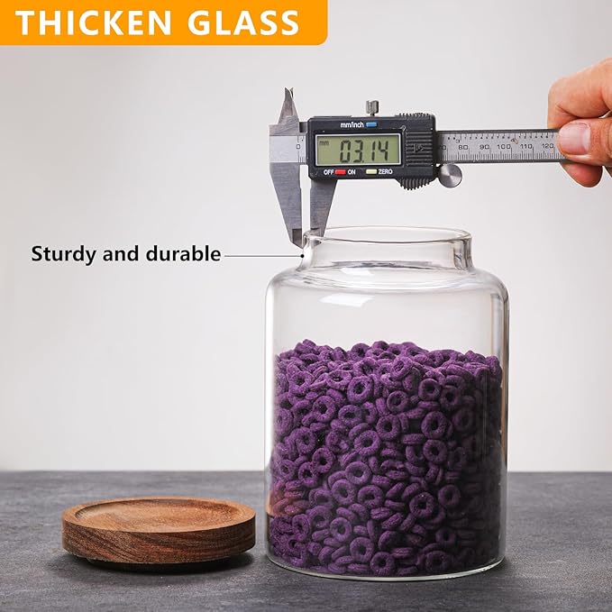 Large Glass Jar with Lid Set of 2, Glass Sugar Containers Kitchen Canisters Pantry Glass Food Storage Container for Candy Coffee Bean Cereal Flour Cookies (67oz(2000ml)-2 pack)