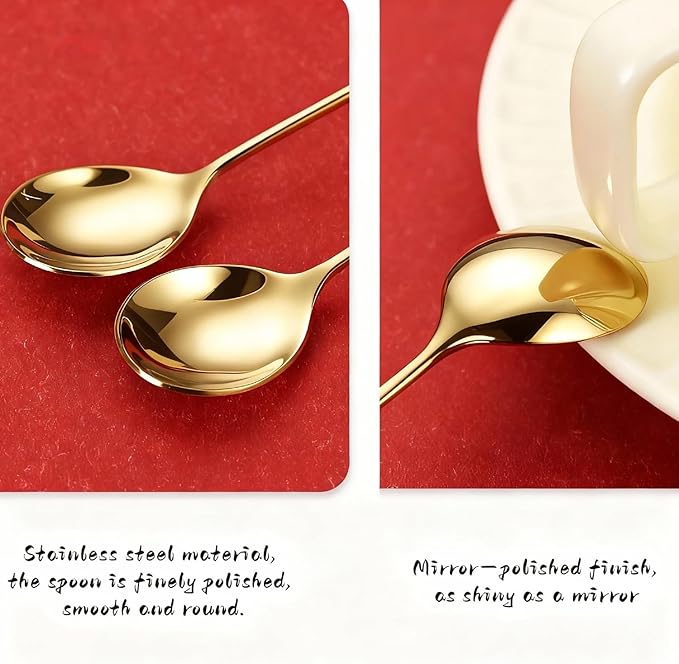 Coffee Spoons & Tea Spoons Set of 4 |Premium 5.6 Inch Stainless Steel Small Spoon | Hot Tea and Cold Dessert Stirring Spoon | Coffee Bar Accessories & Kitchen Decor | Hostess Gifts