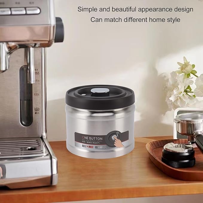 Vacuum Kitchen Seal Canister, Stainless Steel Pressed Airtight Food Storage Container, Flour/Coffee/Beans Tea/Grains/Sugar/Biscuits Metal Food Storage Canister, Tea Canisters(750ML Beige)