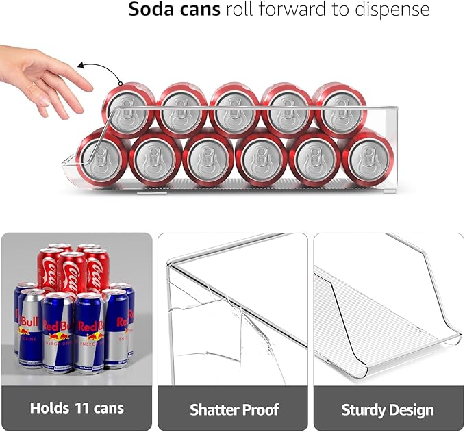 Sorbus Skinny Soda Can Organizer for Refrigerator - Stackable Slim Can Holder Dispenser with Lid for Fridge, Pantry, Freezer - BPA-Free, Clear Design, Drink Organizer for Fridge (4-Pack)