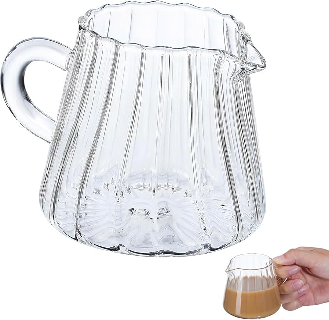 Glass Milk Frothing Pitcher 6.76Oz Clear Creamer Jug for Coffee Tea Serving Home and Restaurant Use
