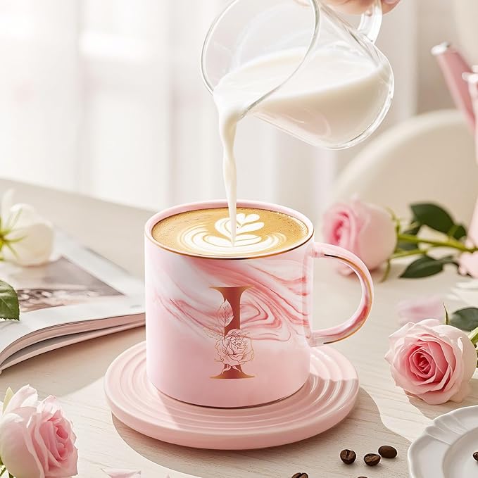 Valentines Day Gifts for Her, Anniversary Birthday Galentines Gifts for Women Mom Grandma Friend Sister Wife Teacher Coworker, Personalized Initial Customized Gift Monogrammed A-Z Coffee Mug 12 OZ(I)
