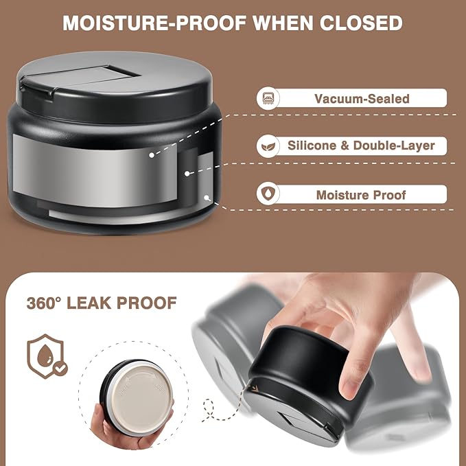 Coffee Canister, Premium Stainless Insulated Vacuum Steel Coffee Bean Storage Container Travel Jar, Kitchen Food Airtight Coffee Grounds Container for Tea, Sugar, Flour (13.5oz-Black New)