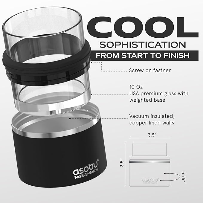 asobu Whiskey Sleeve Glass – Insulated Bourbon Tumbler with Premium Rocks Glass, BPA-Free, Double-Wall Stainless Steel, Keeps Drinks Cold Longer, 10.5oz