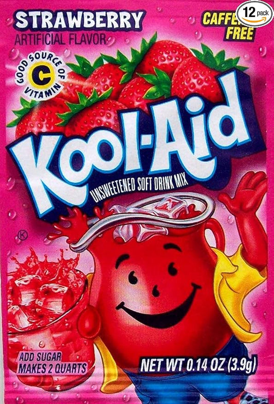 Kool Aid Soft Drink Mix, Strawberry Unsweetened, Caffeine Free, 0.14 oz (Pack of 12)