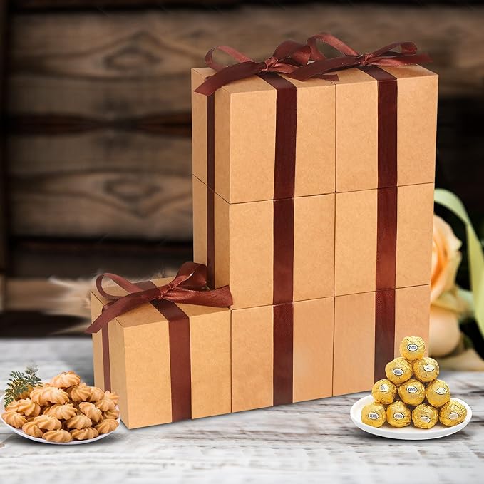 50 Pack Small Gift Boxes, 2x2x2 Favor Boxes Brown Paper Gift Boxes with Lids for Presents, Crafting, Cupcake Boxes, Gifts, Candy Boxes for Wedding Party Bridal Shower Baby Shower Favors