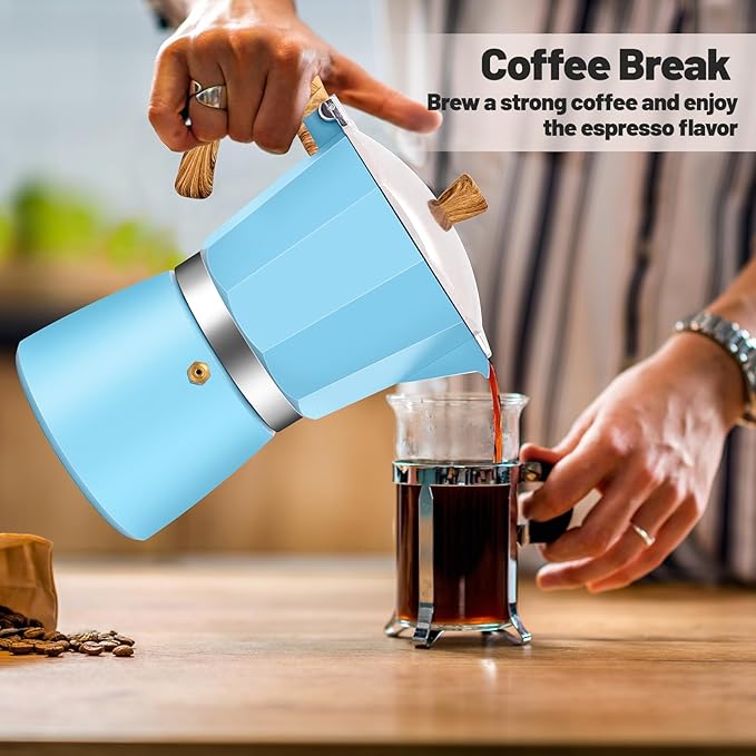 Vaolvpant 12 Cup Aluminum Moka Pot Classic Stovetop Espresso Coffee Maker 600ml 20oz Coffeemaker Percolator Mocha Pot Greca Coffee Maker Cafe Makers for Italian and Cuban Café Brewing Blue