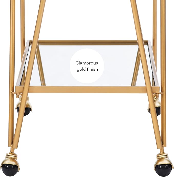 Linon Gina Mid-Century Bar Cart, Gold