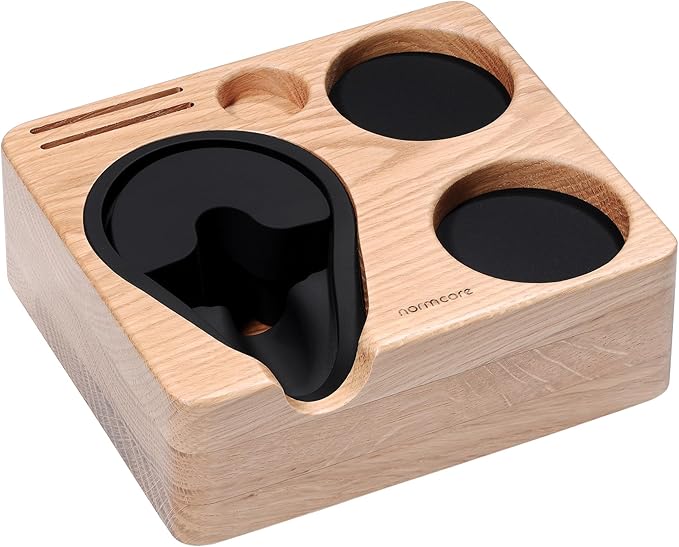 Normcore Espresso Tamping Station For 54mm 58mm Espresso Machine Accessories, OAK Tamping Mat Portafilter Holder, Espresso Coffee Equipment, Solid American White OAK Wood