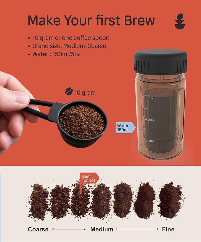 ATHIA Portable Siphon Coffee Maker for Travel & Camping - 4-in-1 Manual Brewer for Hot & Cold Brew, Siphon-Inspired System, 13.5oz/400ml Tritan Bottle, Reusable Filter, 6.35oz/180g Lightweight