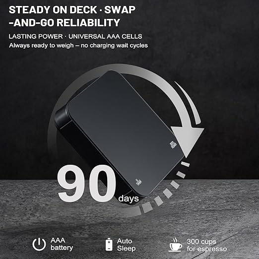 KitchenTour CaféMetric Coffee Scale with Timer 0.1g/2000g - Precision Small Scale for Espresso & Pour Over - Mini Scale with LED Display (Black, AAA Battery)